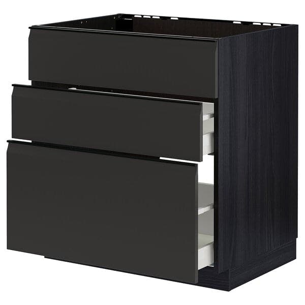 Ikea METOD / MAXIMERA - Base cab f hob/int extractor w drw, black/Upplöv matt anthracite, 80x60 cm
