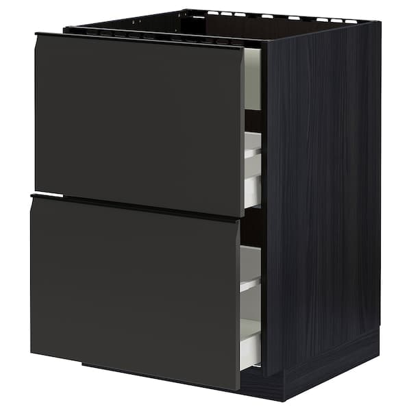 METOD / MAXIMERA - Base cab f hob/int extractor w drw, black/Upplöv matt anthracite , 60x60 cm - best price from Maltashopper.com 69495386