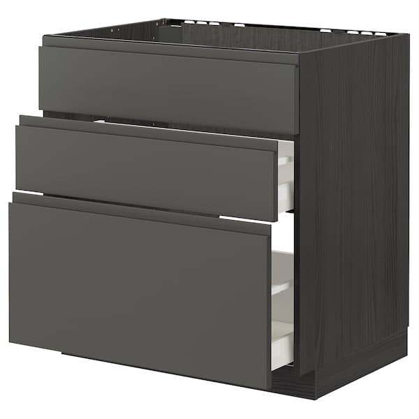 METOD / MAXIMERA - Base cab f hob/int extractor w drw, black/Voxtorp dark grey, 80x60 cm