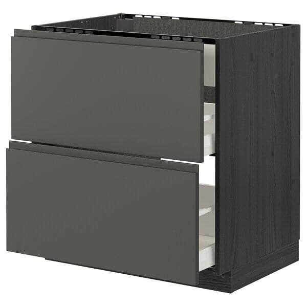 Ikea METOD / MAXIMERA - Base cab f hob/int extractor w drw, black/Voxtorp dark grey , 80x60 cm