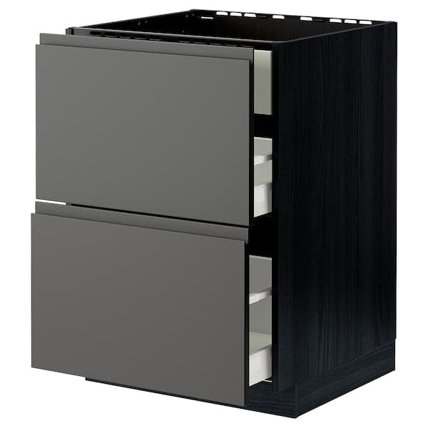 Ikea METOD / MAXIMERA - Base cab f hob/int extractor w drw, black/Voxtorp dark grey, 60x60 cm