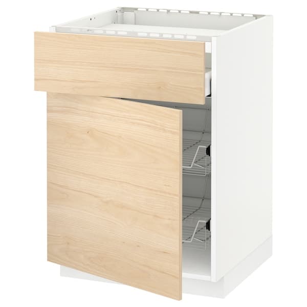 Ikea METOD / MAXIMERA - Base cab f hob/drawer/2 wire bskts, white/Askersund light ash effect , 60x60 cm