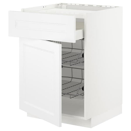 METOD / MAXIMERA - Base cab f hob/drawer/2 wire bskts, white/Axstad matt white, 60x60 cm - best price from Maltashopper.com 89457232