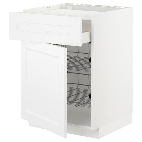 METOD / MAXIMERA - Base cab f hob/drawer/2 wire bskts, white/Axstad matt white, 60x60 cm