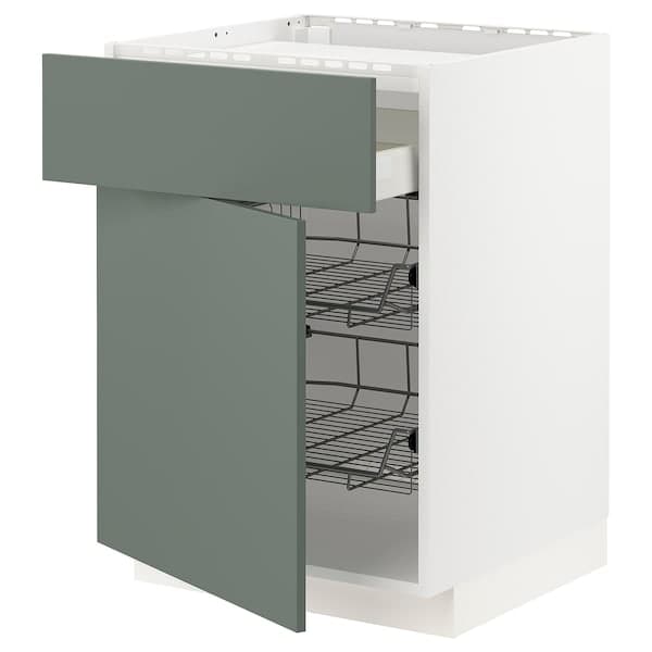 METOD / MAXIMERA - Base cab f hob/drawer/2 wire bskts, white/Bodarp grey-green , 60x60 cm