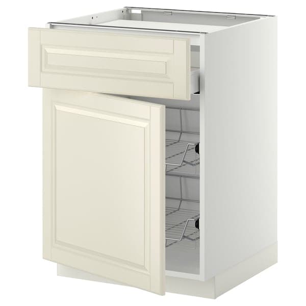 METOD / MAXIMERA - Base cab f hob/drawer/2 wire bskts, white/Bodbyn off-white, 60x60 cm