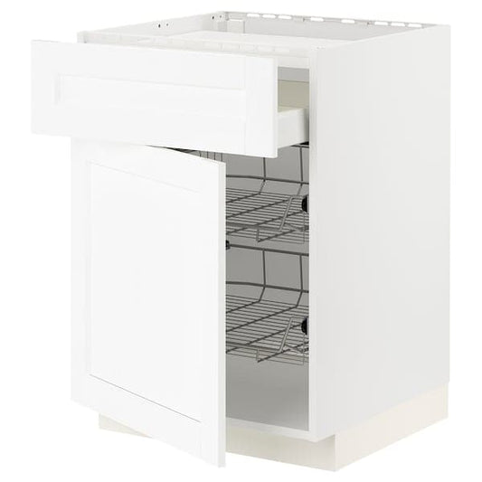 Ikea METOD / MAXIMERA - Base cab f hob/drawer/2 wire bskts, white Enköping/white wood effect, 60x60 cm