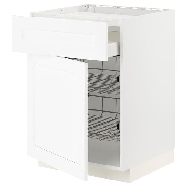 METOD / MAXIMERA - Base cab f hob/drawer/2 wire bskts, white Enköping/white wood effect, 60x60 cm