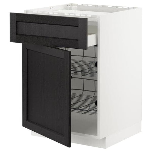 METOD / MAXIMERA - Base cab f hob/drawer/2 wire bskts, white/Lerhyttan black stained , 60x60 cm