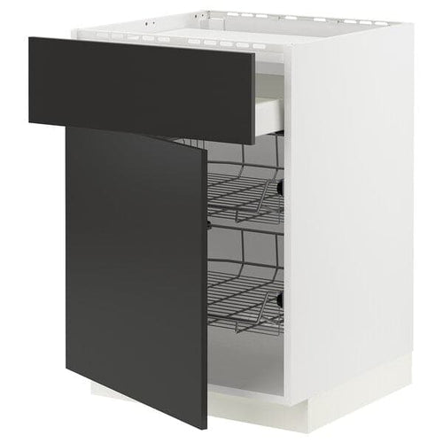 METOD / MAXIMERA - Base cab f hob/drawer/2 wire bskts, white/Nickebo matt anthracite ,