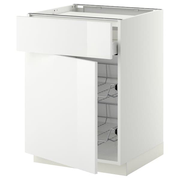 METOD / MAXIMERA - Base cab f hob/drawer/2 wire bskts, white/Ringhult white, 60x60 cm