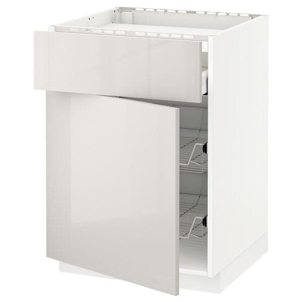 Ikea METOD / MAXIMERA - Base cab f hob/drawer/2 wire bskts, white/Ringhult light grey , 60x60 cm