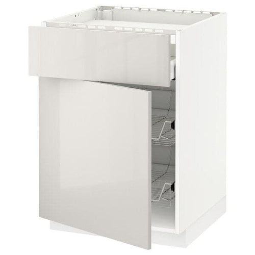 METOD / MAXIMERA - Base cab f hob/drawer/2 wire bskts, white/Ringhult light grey , 60x60 cm