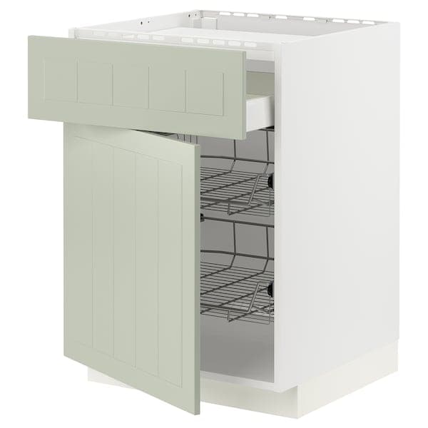 METOD / MAXIMERA - Base cab f hob/drawer/2 wire bskts, white/Stensund light green , 60x60 cm