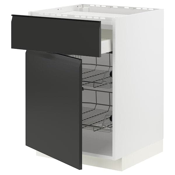 METOD / MAXIMERA - Base cab f hob/drawer/2 wire bskts, white/Upplöv matt anthracite , 60x60 cm