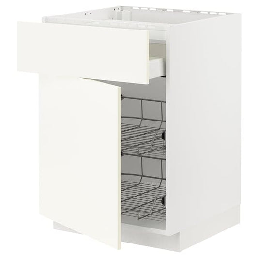Ikea METOD / MAXIMERA - Base cab f hob/drawer/2 wire bskts, white/Vallstena white, 60x60 cm