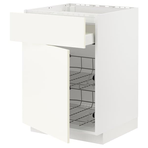 Ikea METOD / MAXIMERA - Base cab f hob/drawer/2 wire bskts, white/Vallstena white, 60x60 cm