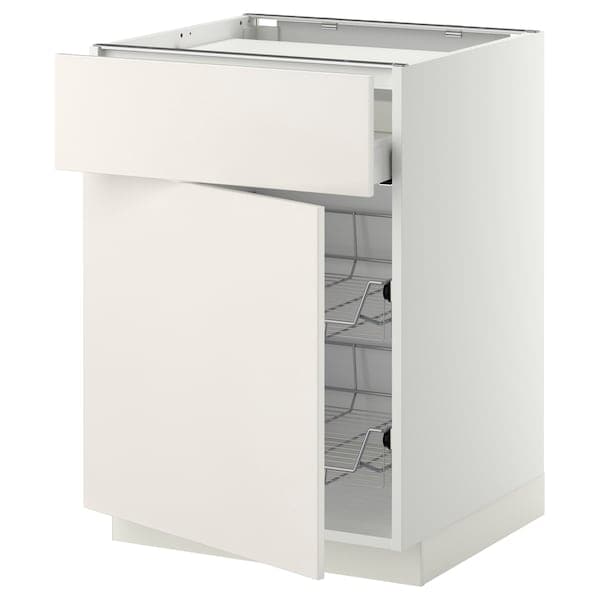 METOD / MAXIMERA - Base cab f hob/drawer/2 wire bskts, white/Veddinge white, 60x60 cm