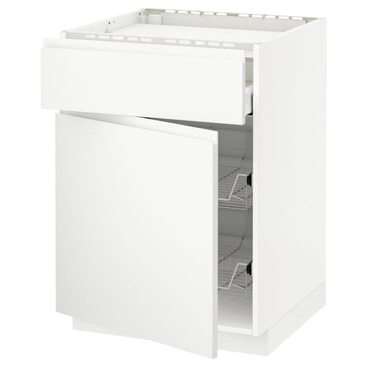 Ikea METOD / MAXIMERA - Base cab f hob/drawer/2 wire bskts, white/Voxtorp matt white, 60x60 cm
