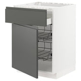 METOD / MAXIMERA base cab f hob/drawer/2 wire bskts, white/Voxtorp dark grey, 60x60 cm