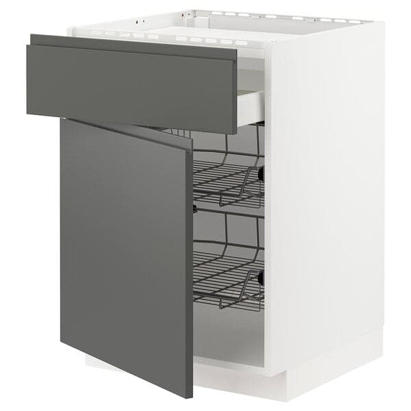 METOD / MAXIMERA - Base cab f hob/drawer/2 wire bskts, white/Voxtorp dark grey , 60x60 cm