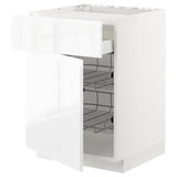 METOD / MAXIMERA base cab f hob/drawer/2 wire bskts, white/Voxtorp high-gloss/white, 60x60 cm