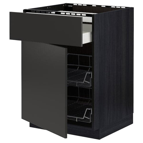 METOD / MAXIMERA - Base cab f hob/drawer/2 wire bskts, black/Nickebo matt anthracite, 60x60 cm