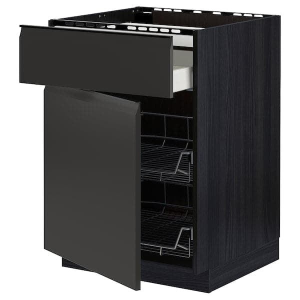 Ikea METOD / MAXIMERA - Base cab f hob/drawer/2 wire bskts, black/Upplöv matt anthracite, 60x60 cm
