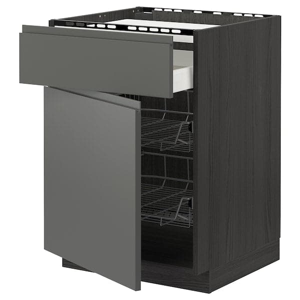 METOD / MAXIMERA - Base cab f hob/drawer/2 wire bskts, black/Voxtorp dark grey