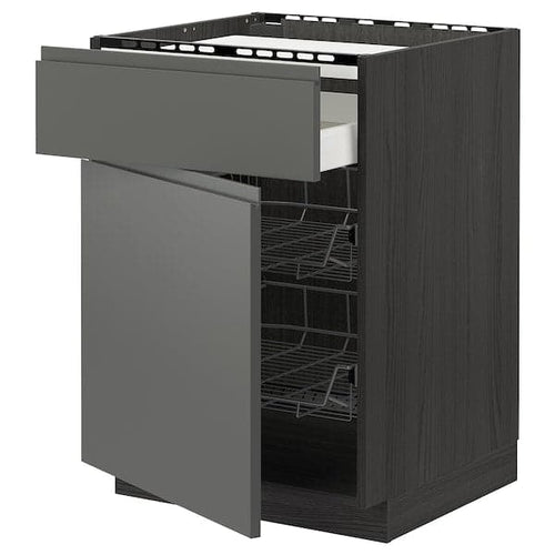 METOD / MAXIMERA - Base cab f hob/drawer/2 wire bskts, black/Voxtorp dark grey , 60x60 cm