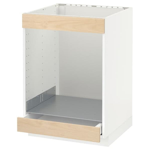 METOD / MAXIMERA - Base cab for hob+oven w drawer, white/Askersund light ash effect, 60x60 cm