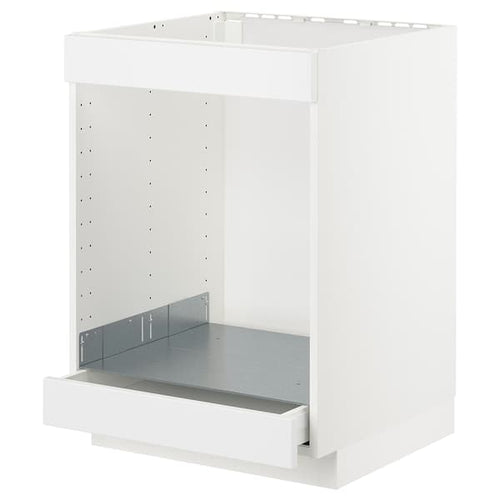 METOD / MAXIMERA - Base cab for hob+oven w drawer, white/Axstad matt white, 60x60 cm