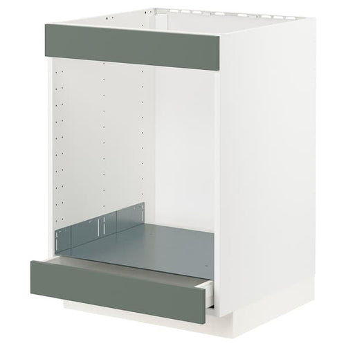 METOD / MAXIMERA - Base cab for hob+oven w drawer, white/Bodarp grey-green, 60x60 cm