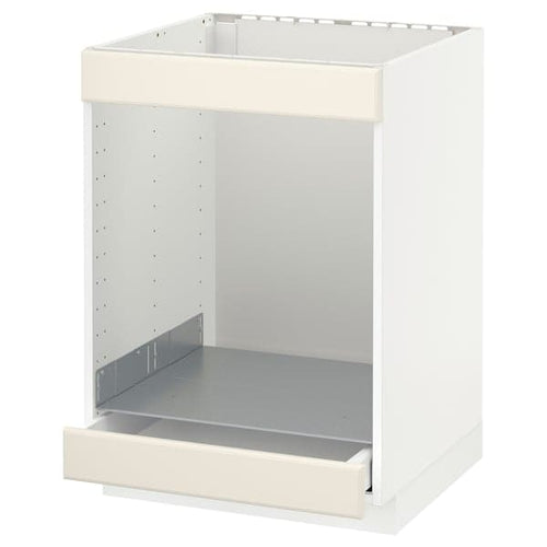 METOD / MAXIMERA - Base cab for hob+oven w drawer, white/Bodbyn off-white, 60x60 cm