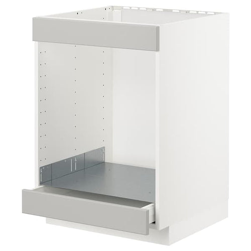 METOD / MAXIMERA - Base cab for hob+oven w drawer, white/Lerhyttan light grey, 60x60 cm