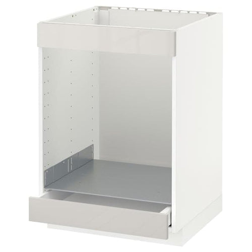 METOD / MAXIMERA - Base cab for hob+oven w drawer, white/Ringhult light grey, 60x60 cm