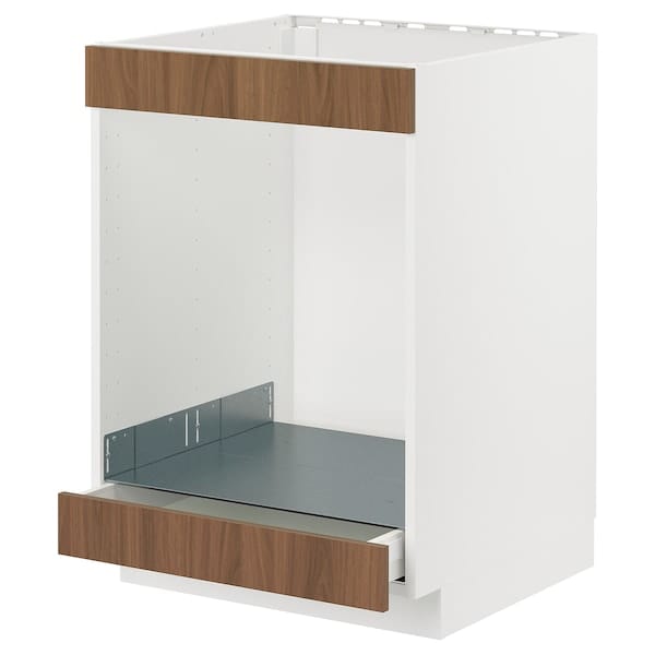 Ikea METOD / MAXIMERA - Base cab for hob+oven w drawer, white/Tistorp brown walnut effect, 60x60 cm