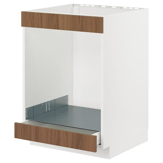 Ikea METOD / MAXIMERA - Base cab for hob+oven w drawer, white/Tistorp brown walnut effect, 60x60 cm