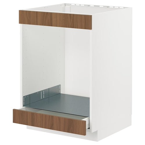 METOD / MAXIMERA - Base cab for hob+oven w drawer, white/Tistorp brown walnut effect, 60x60 cm