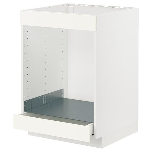 METOD / MAXIMERA - Base cab for hob+oven w drawer, white/Vallstena white, 60x60 cm