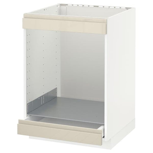 METOD / MAXIMERA - Base cab for hob+oven w drawer, white/Voxtorp high-gloss light beige, 60x60 cm
