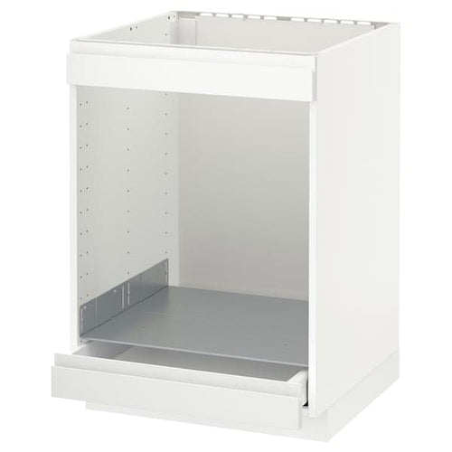 METOD / MAXIMERA - Base cab for hob+oven w drawer, white/Voxtorp matt white, 60x60 cm