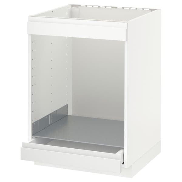 METOD / MAXIMERA - Base cab for hob+oven w drawer, white/Voxtorp matt white, 60x60 cm