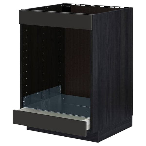 METOD / MAXIMERA - Base cab for hob+oven w drawer, black/Nickebo matt anthracite, 60x60 cm