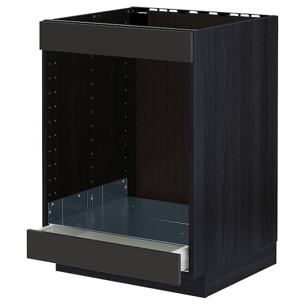 METOD / MAXIMERA - Base cab for hob+oven w drawer, black/Nickebo matt anthracite, 60x60 cm