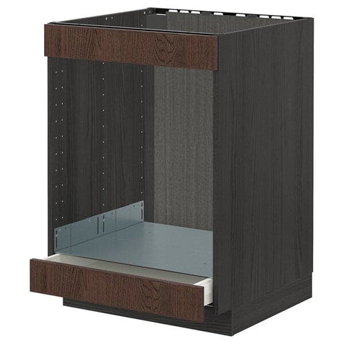METOD / MAXIMERA - METOD / MAXIMERA Base cab for hob+oven w drawer, black/Sinarp brown, 60x60 cm