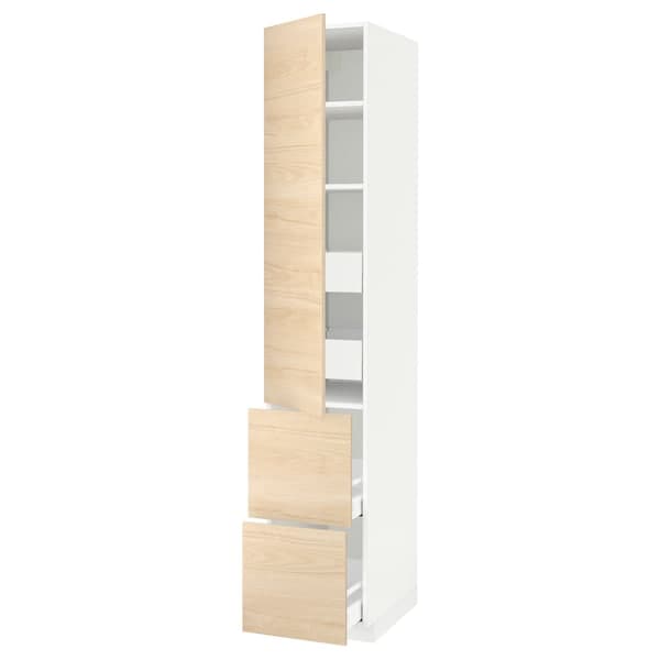 METOD / MAXIMERA - Hi cab w shlvs/4 drawers/dr/2 frnts, white/Askersund light ash effect, 40x60x220 cm - best price from Maltashopper.com 59343218