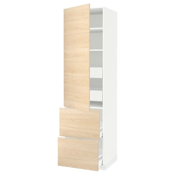 METOD / MAXIMERA - Hi cab w shlvs/4 drawers/dr/2 frnts, white/Askersund light ash effect, 60x60x220 cm