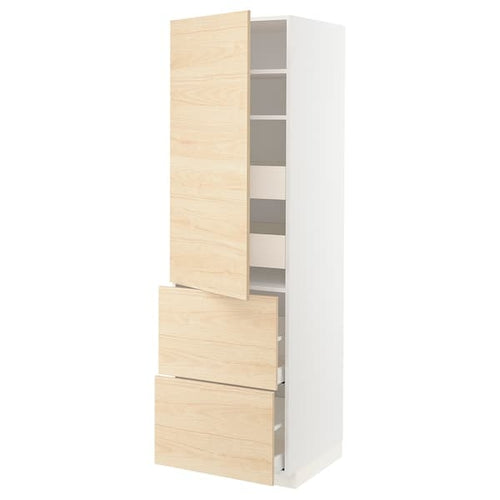 METOD / MAXIMERA - Hi cab w shlvs/4 drawers/dr/2 frnts, white/Askersund light ash effect, 60x60x200 cm