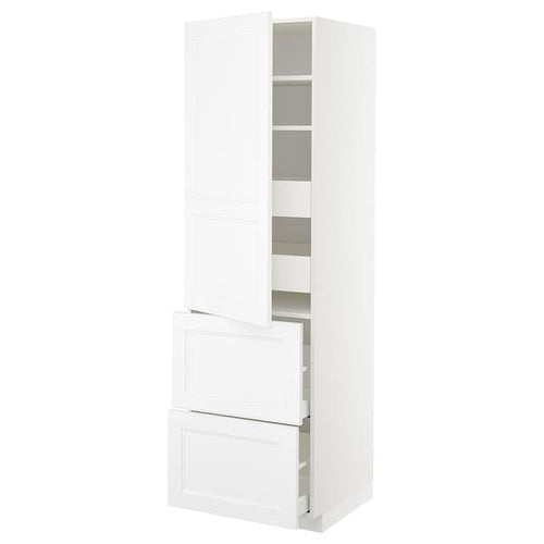 METOD / MAXIMERA - Hi cab w shlvs/4 drawers/dr/2 frnts, white/Axstad matt white, 60x60x200 cm